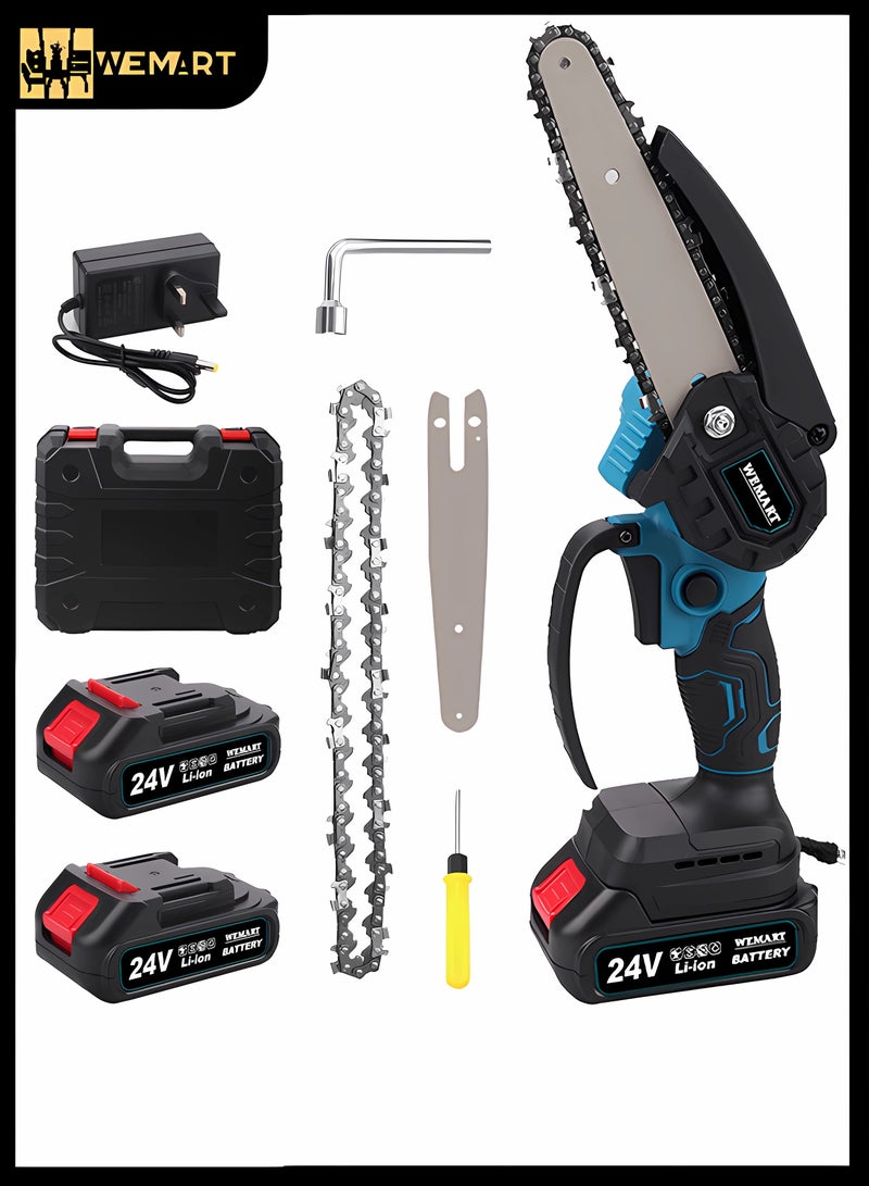WEMART Upgraded Mini Chainsaw 6 Inch Electric Chainsaw 24V Battery Powered 2000mAh Battery One-Hand Portable Electric Saw for Wood Cutting Tree Branch Trimming Wood Cutting Gardening - Image 1