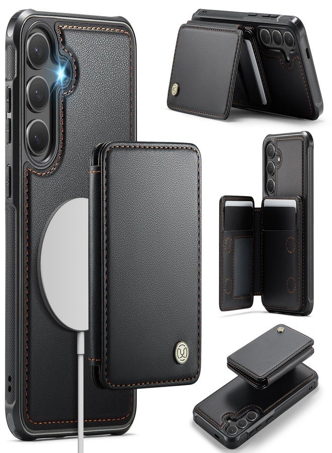 Usroom Compatible with Magsafe for Samsung Galaxy S25 Plus Wallet Case Magnetic Card Holder, RFID Blocking 2 in 1 Detachable Kickstand Shockproof Case for Women Men, Black - Image 1