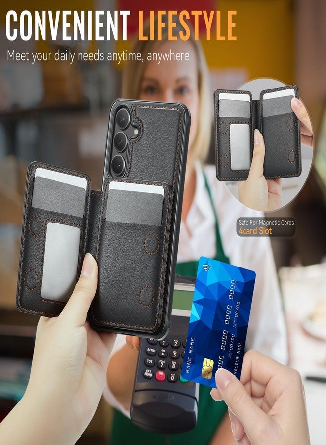 Usroom Compatible with Magsafe for Samsung Galaxy S25 Plus Wallet Case Magnetic Card Holder, RFID Blocking 2 in 1 Detachable Kickstand Shockproof Case for Women Men, Black - Image 4