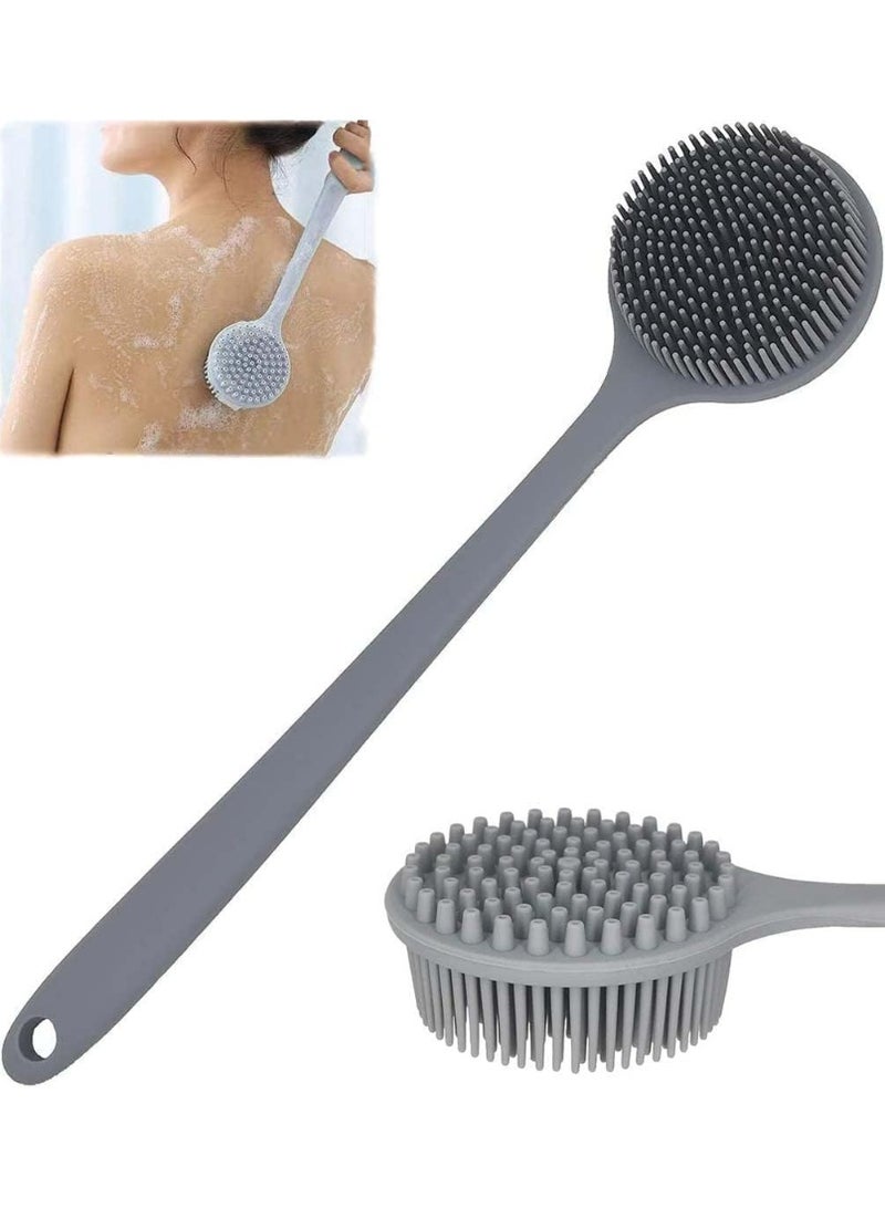 Double Sided Long Handled Silicone Bath Brush, Bathroom Back Scrub Massage Brush, Soft Bath Brush, Bath Body Brush, Long-Handled Shower Brush, BPA Free, Exfoliating Skin Care Brush, Unisex, Gray - Image 1