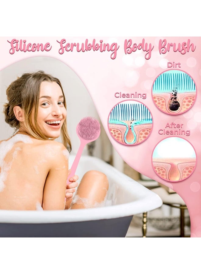 Double Sided Long Handled Silicone Bath Brush, Bathroom Back Scrub Massage Brush, Soft Bath Brush, Bath Body Brush, Long-Handled Shower Brush, BPA Free, Exfoliating Skin Care Brush, Unisex, Gray - Image 3