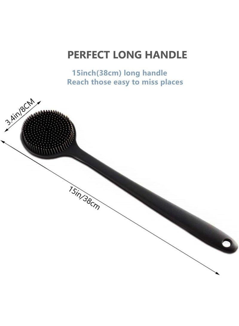 Double Sided Long Handled Silicone Bath Brush, Bathroom Back Scrub Massage Brush, Soft Bath Brush, Bath Body Brush, Long-Handled Shower Brush, BPA Free, Exfoliating Skin Care Brush, Unisex, Gray - Image 2
