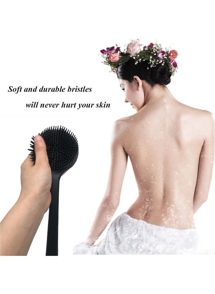 Double Sided Long Handled Silicone Bath Brush, Bathroom Back Scrub Massage Brush, Soft Bath Brush, Bath Body Brush, Long-Handled Shower Brush, BPA Free, Exfoliating Skin Care Brush, Unisex, Gray - Image 4