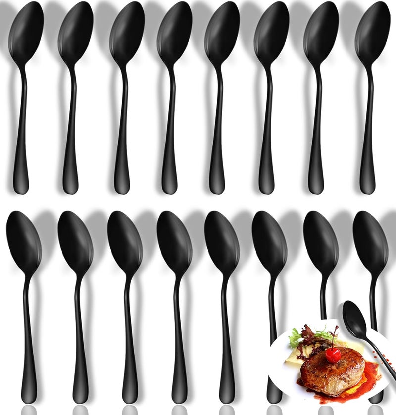 Scent Time Black Spoons,Set of 16 Top Food Grade Stainless Steel Spoons Silverware, 6.7 Inches, Mirror Finish & Dishwasher Safe, New Apartment Essentials Flatware - Image 1
