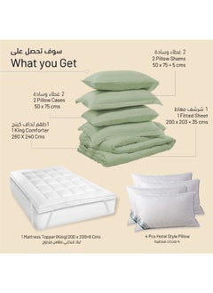 Donetella Hotel Style Super Saver Package 6 Pcs Comforter Set Sage +Mattress Topper + 4 Pillows King Size  - Image 2