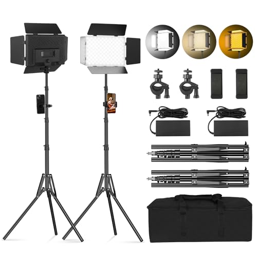 soonpho 2Pack LED Video Light Kit with Barn Door 126 Panel BiColor 280 LED Beads 2400Lux 25006500K CRI 96 Dimmable Photography Light Kit for Video Recording Filmmaking YouTube Studio and Live Stream - Image 1