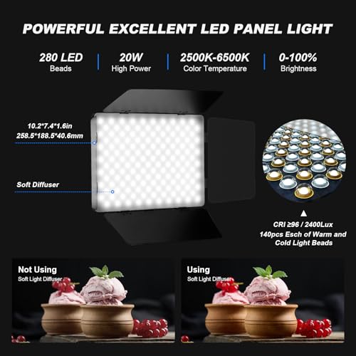 soonpho 2Pack LED Video Light Kit with Barn Door 126 Panel BiColor 280 LED Beads 2400Lux 25006500K CRI 96 Dimmable Photography Light Kit for Video Recording Filmmaking YouTube Studio and Live Stream - Image 3