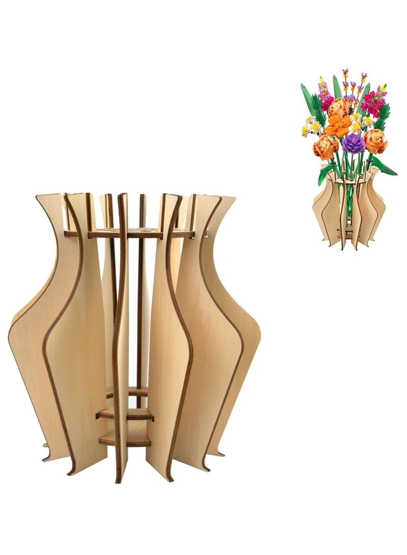 SOLARAE Wooden Puzzle Flower Vase, Vase for Lego Flowers, for Lego Flower Bouquet Building Set, Aesthetic Home Decor, Display Stand for Lego Roses Cherry Blossom Sunflower Tulips Daffodils Lotus - Image 1