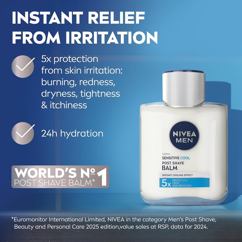 NIVEA MEN Sensitive Cool Post Shave Balm 100ml After Shave Balm for Men With Cooling Effect Mens Skin Care Sensitive Skin Shaving Essentials - Image 2