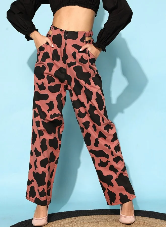 Pink Animal Printed Trousers for Women