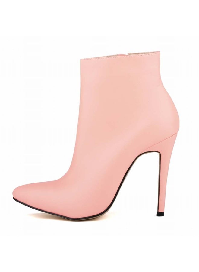 Loquat Autumn and winter short-cylinder Martin stiletto high-heeled boots 11cm Pink  - Image 1