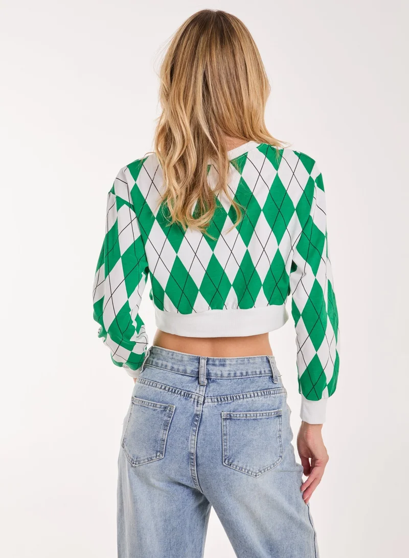 بينك فانيلا بلوزة بأكمام طويلة مزينة بالماس