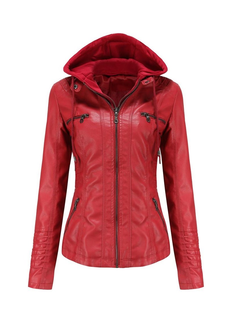 Women's Hooded Leather Jacket Two-Piece Set With Detachable Features Red - pzsku/ZF4DBCAE566A9B43FB8FAZ/45/_/1691747885/2699d79b-a78c-4aa5-ac2c-85eba8f81178