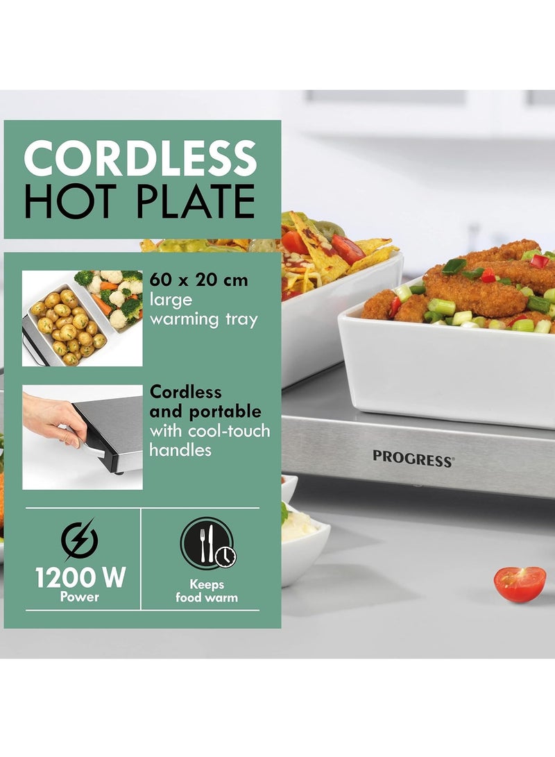 PROGRESS COOKS RenewEK2610P Cordless Hot Plate Large Food Warming Tray Plate Warmer Portable Buffet Server Tray 1200W Non-Slip 15 Minute Charge Time Keeps Meals Warm for Up to 60ed - Image 2