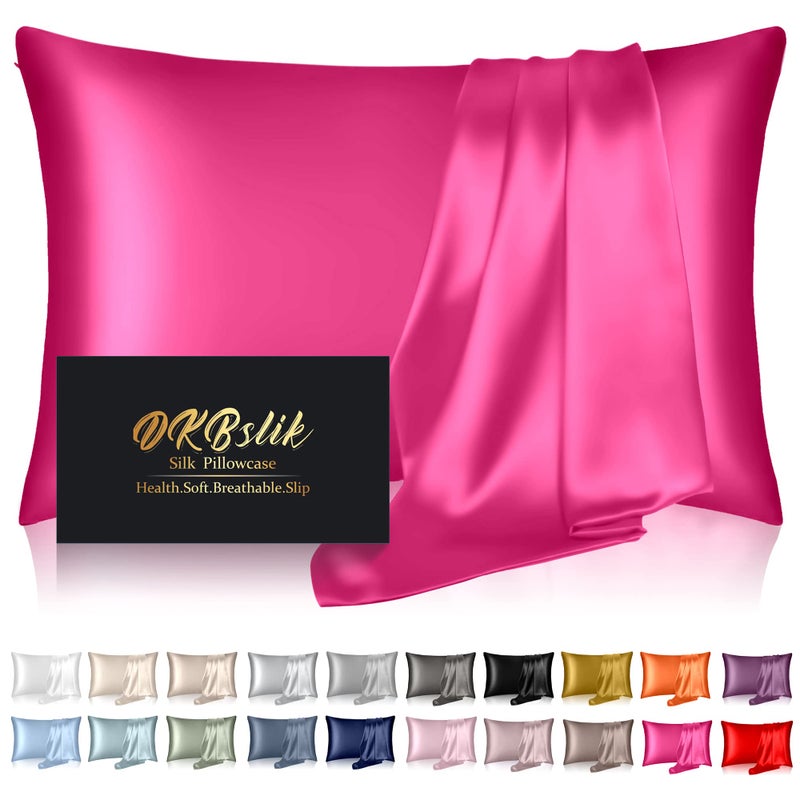 DKBslik Silk Pillowcase for Hair and Skin  Mulberry Silk Pillow Cases Queen Size  Anti Acne Cooling Beauty Sleep Both Sides Natural Silk Satin Pillowcases with Hidden Zipper  Gifts for Women Men  Hot Pink