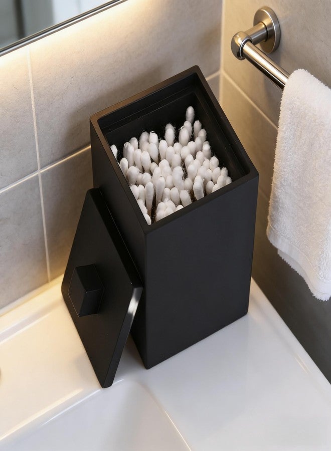 JINCROP Square Black Qtips Stand - Resin Bathroom Countertop Organizer with Lid, Storage for Cotton Swab, Cotton Ball, Makeup Sponge, Bath Salt - Image 2