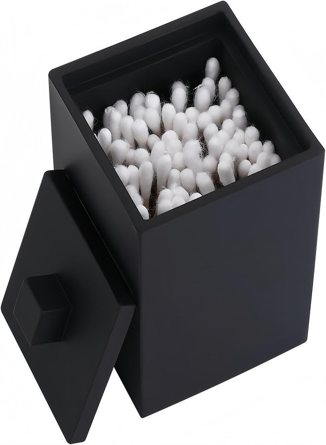 JINCROP Square Black Qtips Stand - Resin Bathroom Countertop Organizer with Lid, Storage for Cotton Swab, Cotton Ball, Makeup Sponge, Bath Salt - Image 1