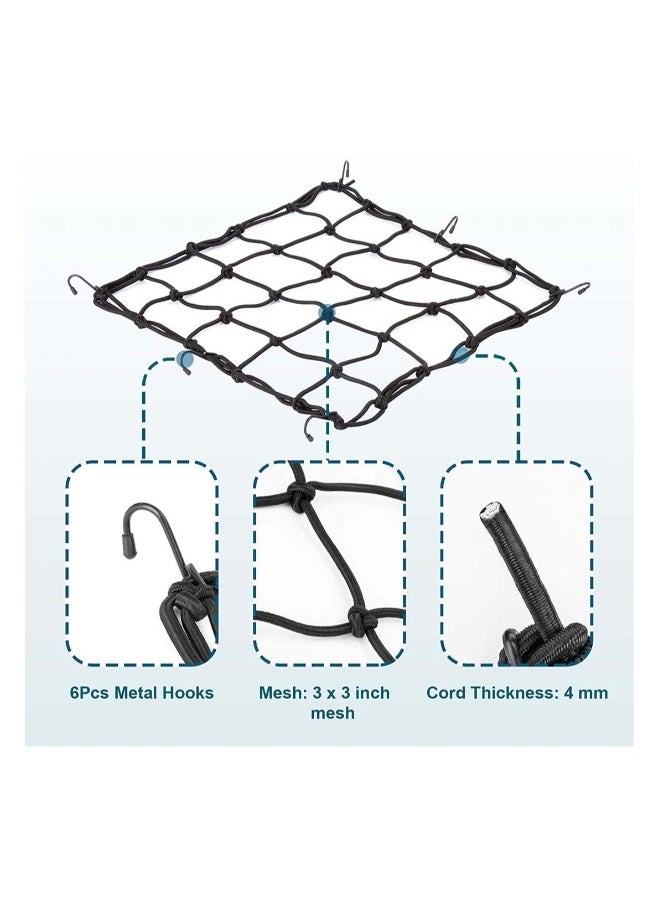 Generic - Cargo Net Elastic Motorcycle Luggage Bungee Netting with 6 Adjustable Metal Hooks Stretchable Bungee Cord Mesh Load Net for Bike Paddle board Quad Canoe Moped ATV 2 Pcs - Image 1