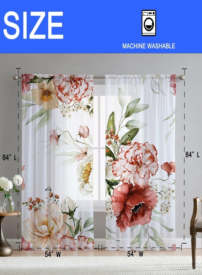 Fereyis Floral Sheer Curtains for Living Room 84 inch Length 2 Panels Set Elegant Red Pink Flower Printed Window Curtain Chiffon Drapes for Bedroom - Image 5