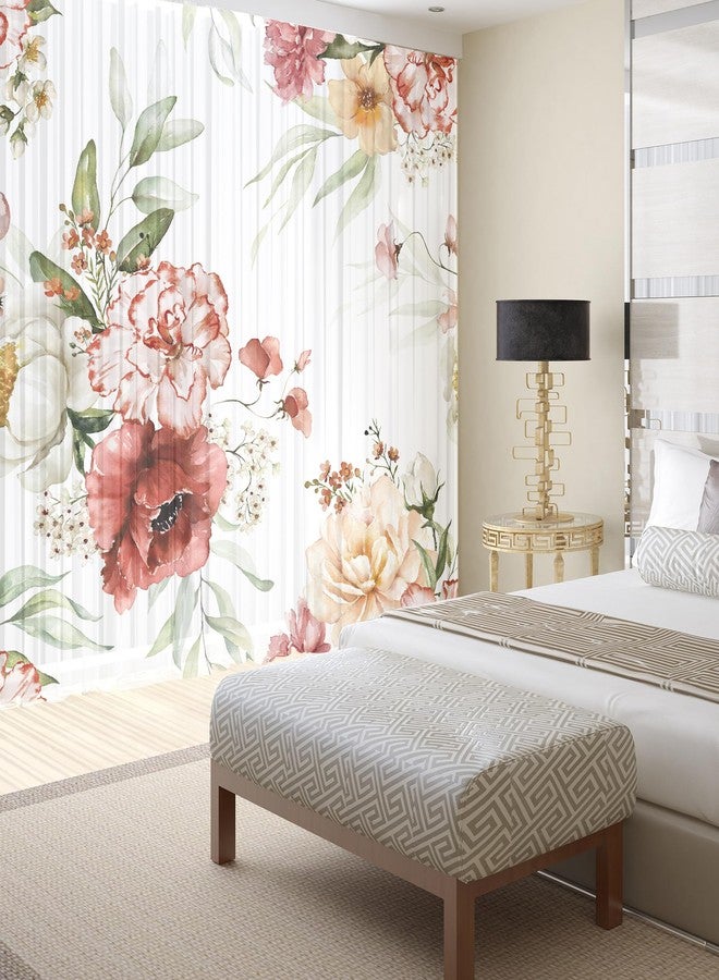 Fereyis Floral Sheer Curtains for Living Room 84 inch Length 2 Panels Set Elegant Red Pink Flower Printed Window Curtain Chiffon Drapes for Bedroom - Image 2