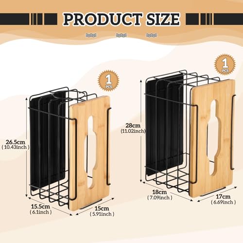 Otoolling 2 Pack Magnetic Trash Bag Holder Basket Garbage Bag Magnetic Dispenser Roll Holder with Bamboo Lid Kitchen Laundry Organizers and Storage Container for Laundry Room Kitchen - Image 3