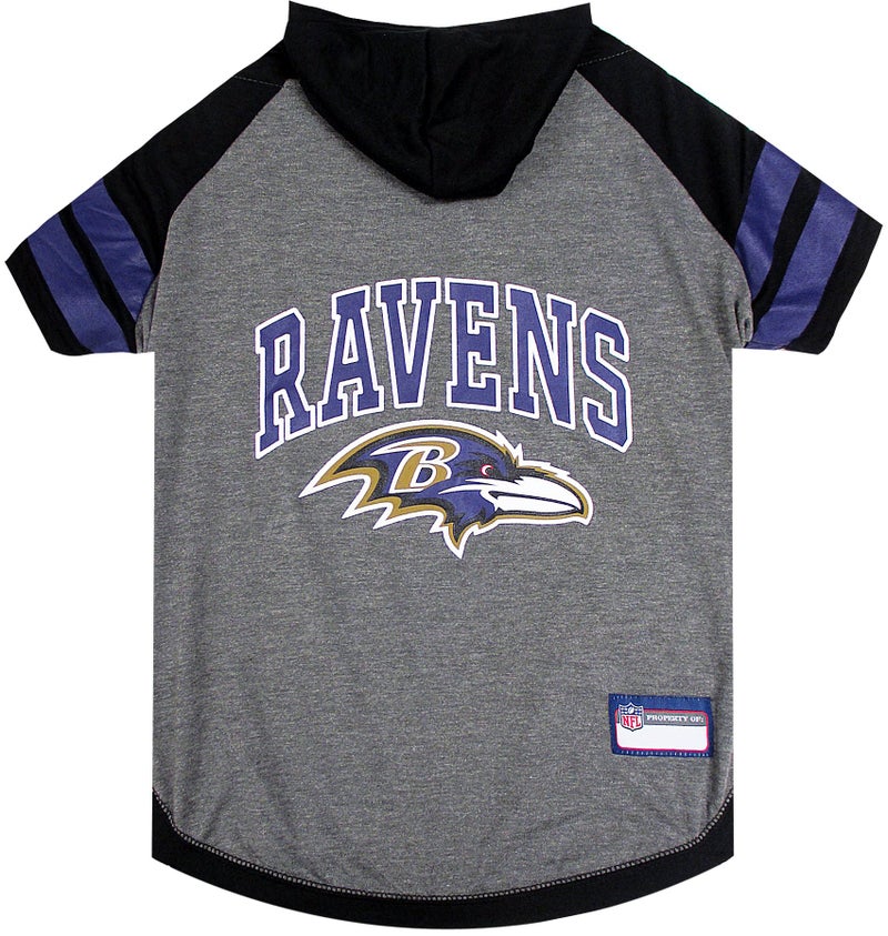 NFL BALTIMORE RAVENS HOODIE for DOGS & CATS. | NFL FOOTBALL licensed DOG HOODY Tee Shirt, Large| Sports HOODY T-Shirt for Pets | Licensed Sporty Dog Shirt.
