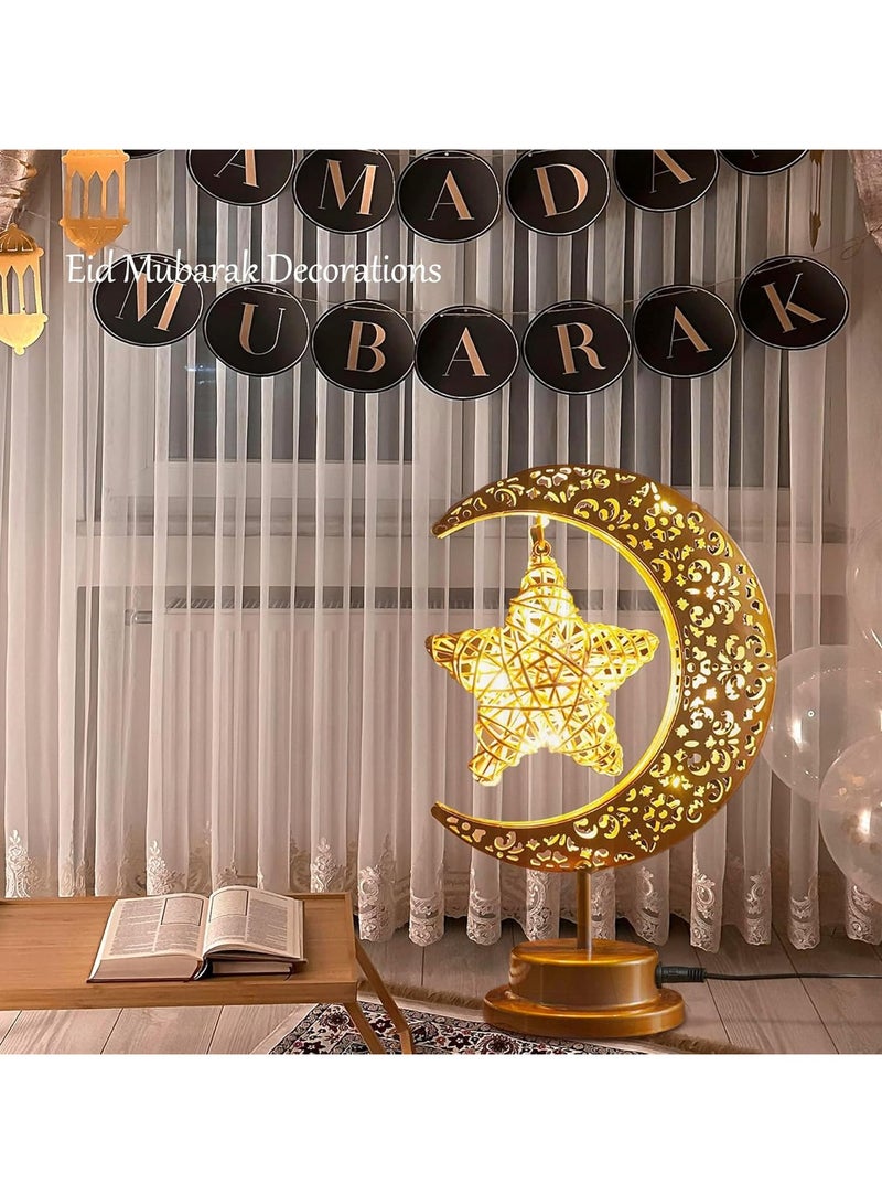 Y&D Ramadan Decorations LED Decorative Light Moon Star Table Lamp Cordless Shape Desk Bedside Night for Bedroom Dining Living Room Party Nursery Office Decor - Image 5