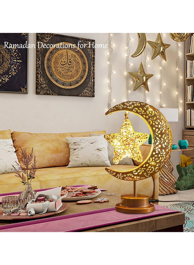 Y&D Ramadan Decorations LED Decorative Light Moon Star Table Lamp Cordless Shape Desk Bedside Night for Bedroom Dining Living Room Party Nursery Office Decor - Image 3