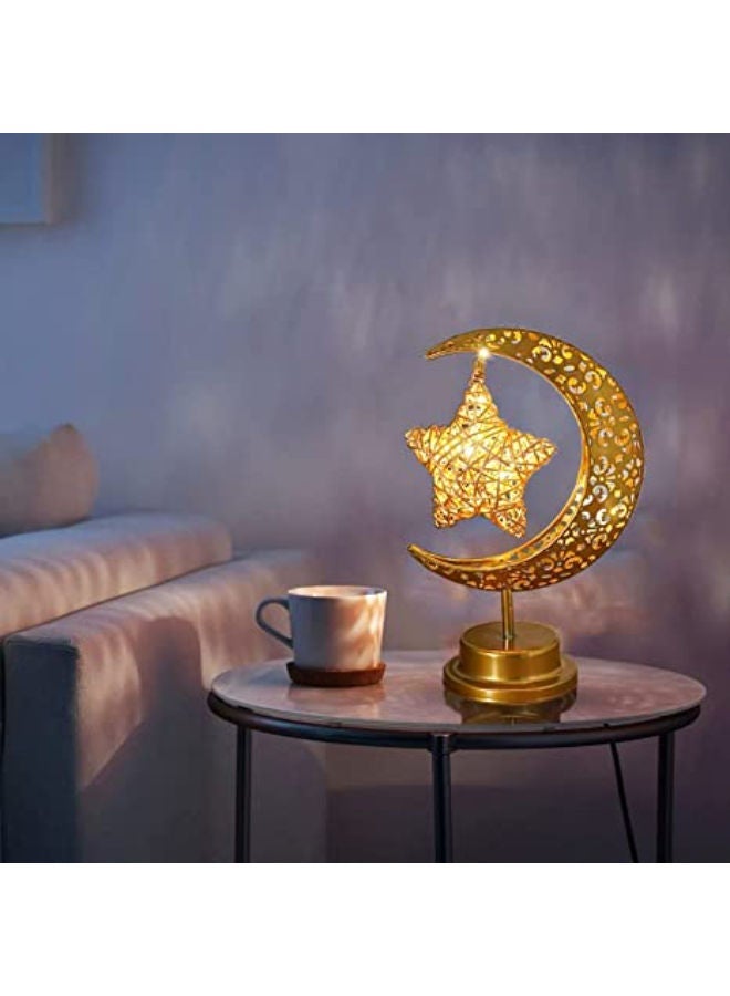 Y&D Ramadan Decorations LED Decorative Light Moon Star Table Lamp Cordless Shape Desk Bedside Night for Bedroom Dining Living Room Party Nursery Office Decor - Image 1