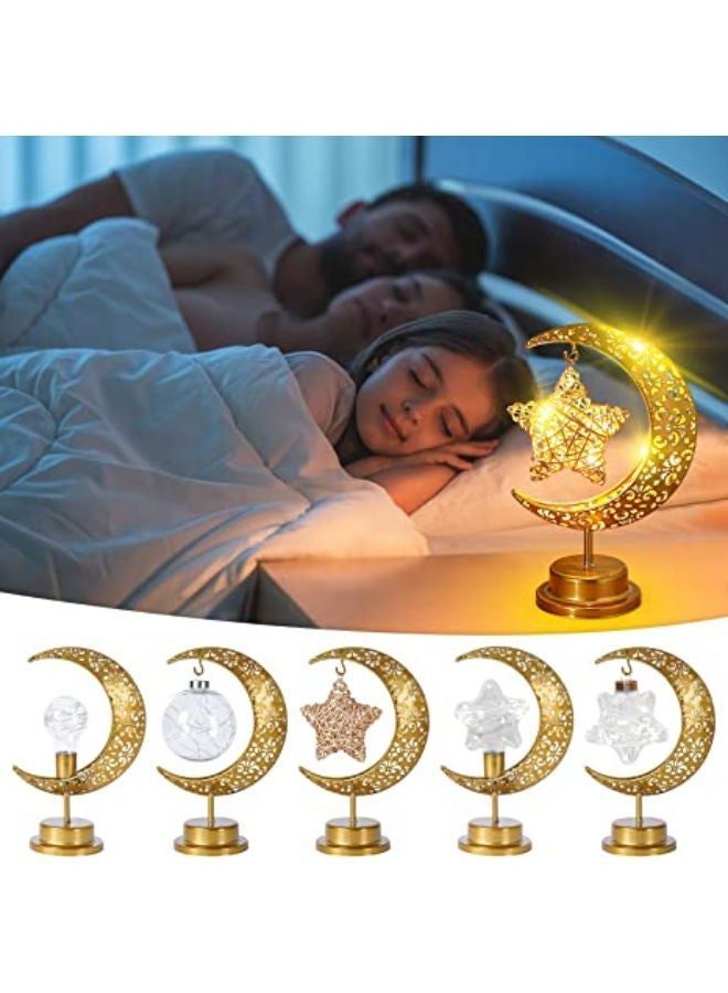 Y&D Ramadan Decorations LED Decorative Light Moon Star Table Lamp Cordless Shape Desk Bedside Night for Bedroom Dining Living Room Party Nursery Office Decor - Image 2