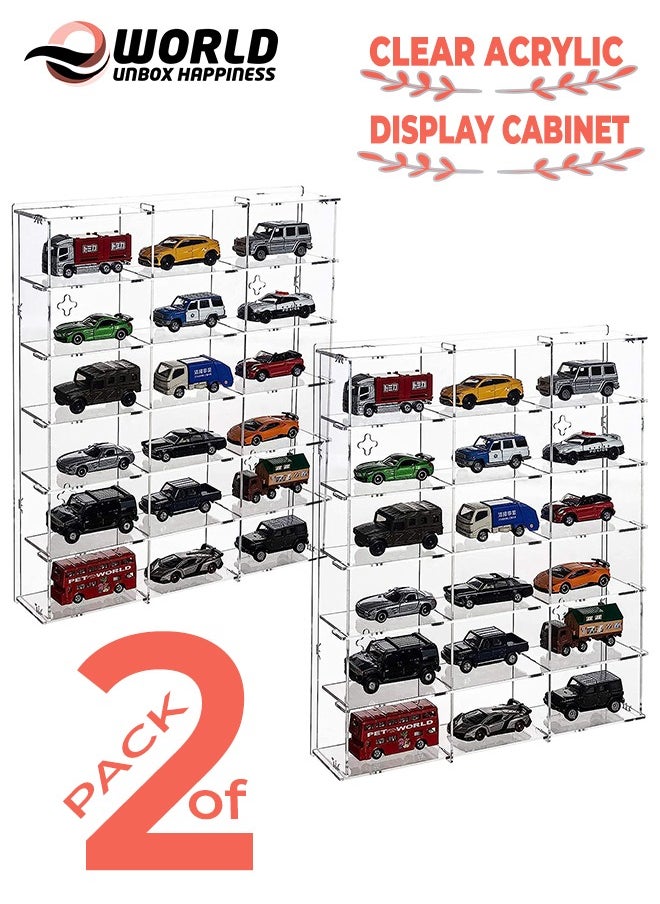 Eworld Pack of 2 Acrylic Wall Mounted Display Cabinets with 6 Tiers and 18 Compartments, Clear Showcase Organizer for Mini Stuffed Toys, Cars, Hot Wheels, LOL Dolls, Coins, Stamps and Miniature Figurines  - Image 1