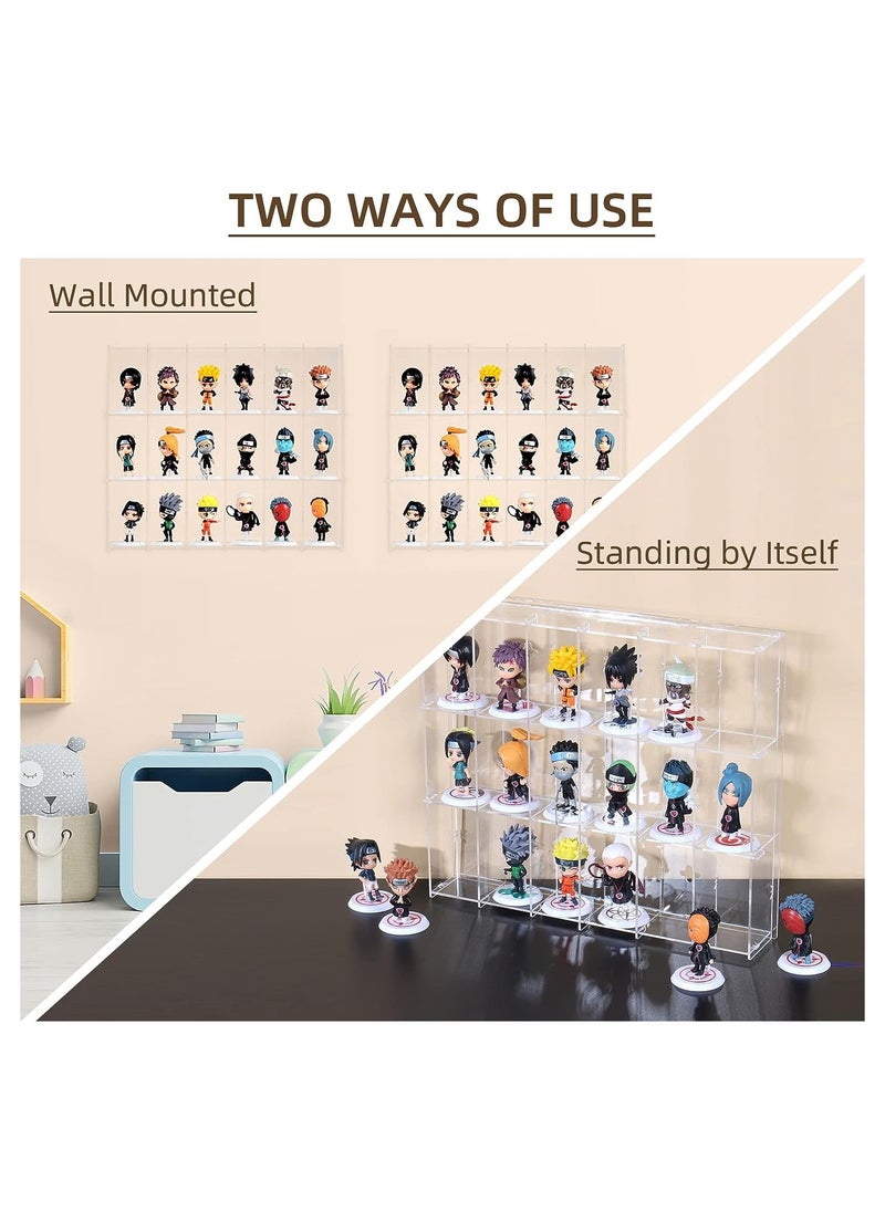 Eworld Pack of 2 Acrylic Wall Mounted Display Cabinets with 6 Tiers and 18 Compartments, Clear Showcase Organizer for Mini Stuffed Toys, Cars, Hot Wheels, LOL Dolls, Coins, Stamps and Miniature Figurines  - Image 4