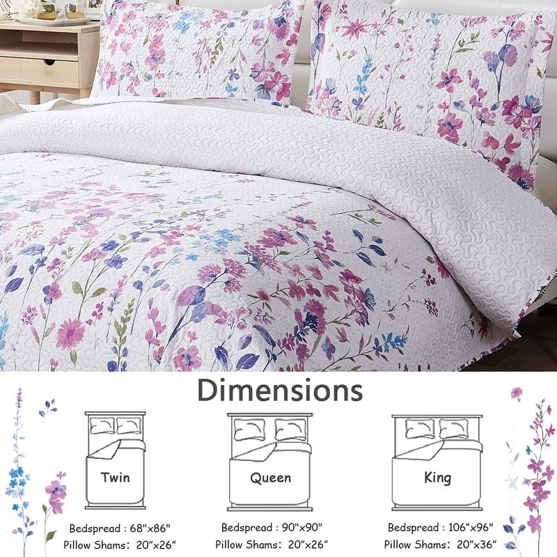 Green Essen Summer Lightweight Thin Floral Quilts Full/Queen Size,Purple Blue Lilac Flowers Green Leaves Botanical Bedspread Coverlet Set,Breathable Bed Cover with Standard Pillow Shams,Random Patterns - Image 5