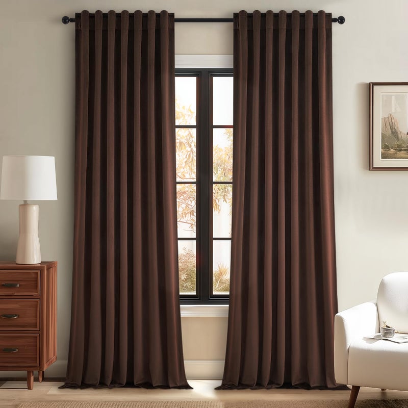 Topfinel Dark Brown Velvet Blackout Curtains 84 Inches Long for Living Room Bedroom Heavy Duty Modern Luxury Thermal Soundproof Drapes Back Tab Rod Pocket Window Panels Home Decor W52 x L84, 2 Panels - Image 1