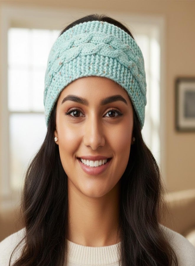Future Tabs Windproof Thick Headband - Sky Blue | Chunky Cable Stripe Printed Headband For Women | Crocheted Wide Knitted Head Band | Warm Material For Winters - Image 3