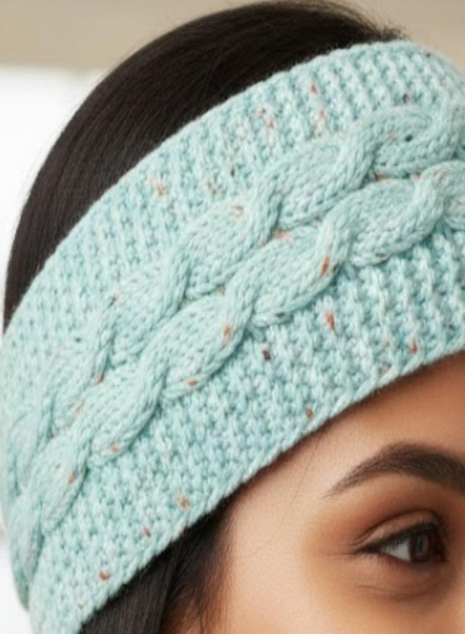 Future Tabs Windproof Thick Headband - Sky Blue | Chunky Cable Stripe Printed Headband For Women | Crocheted Wide Knitted Head Band | Warm Material For Winters - Image 5