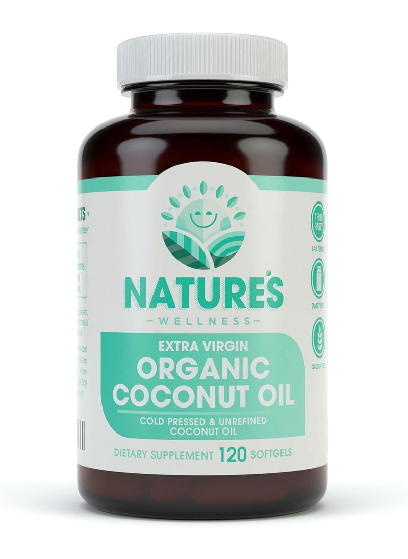 Natures Wellness - Natures Wellness Organic Coconut Oil 2000mg  Healthy Skin Nails Hair Growth  Extra Virgin Cold Pressed Unrefined Non GMO  Rich in MCT MCFA  Support Brain Function - Image 1