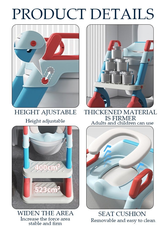 DUNISO مقعد مرحاض للتدريب على استخدام المرحاض مع سلم مقعد، مقعد نونية آمن ومريح للأطفال مع وسادات مضادة للانزلاق، سلم قابل للطي للأولاد والبنات - Image 3