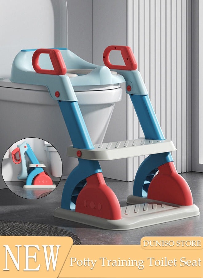 DUNISO مقعد مرحاض للتدريب على استخدام المرحاض مع سلم مقعد، مقعد نونية آمن ومريح للأطفال مع وسادات مضادة للانزلاق، سلم قابل للطي للأولاد والبنات - Image 1