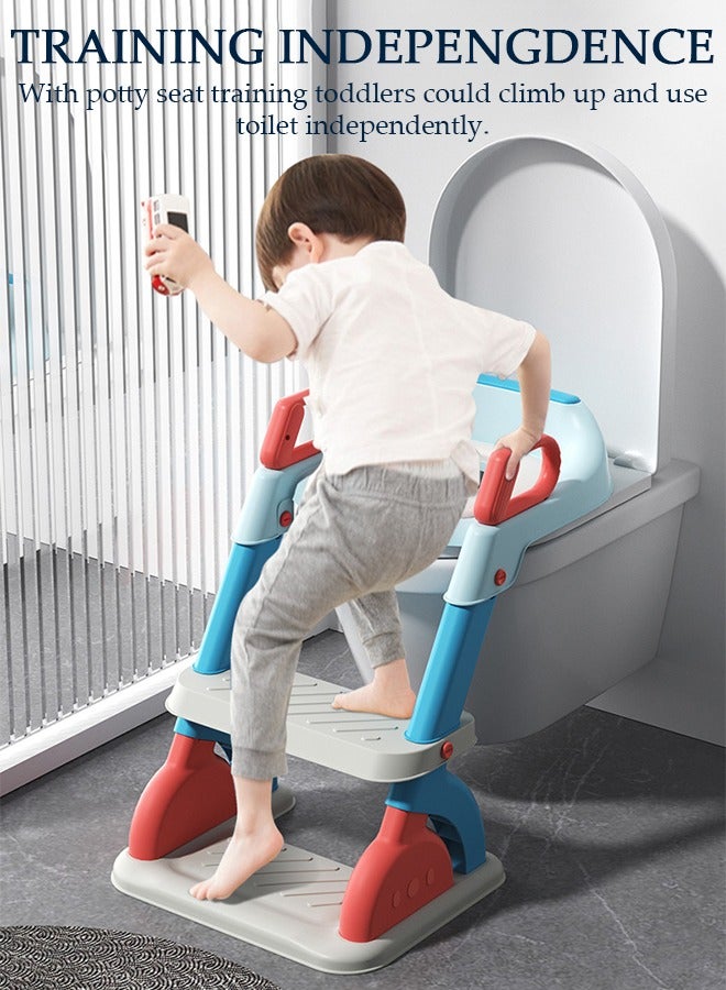 DUNISO مقعد مرحاض للتدريب على استخدام المرحاض مع سلم مقعد، مقعد نونية آمن ومريح للأطفال مع وسادات مضادة للانزلاق، سلم قابل للطي للأولاد والبنات - Image 2