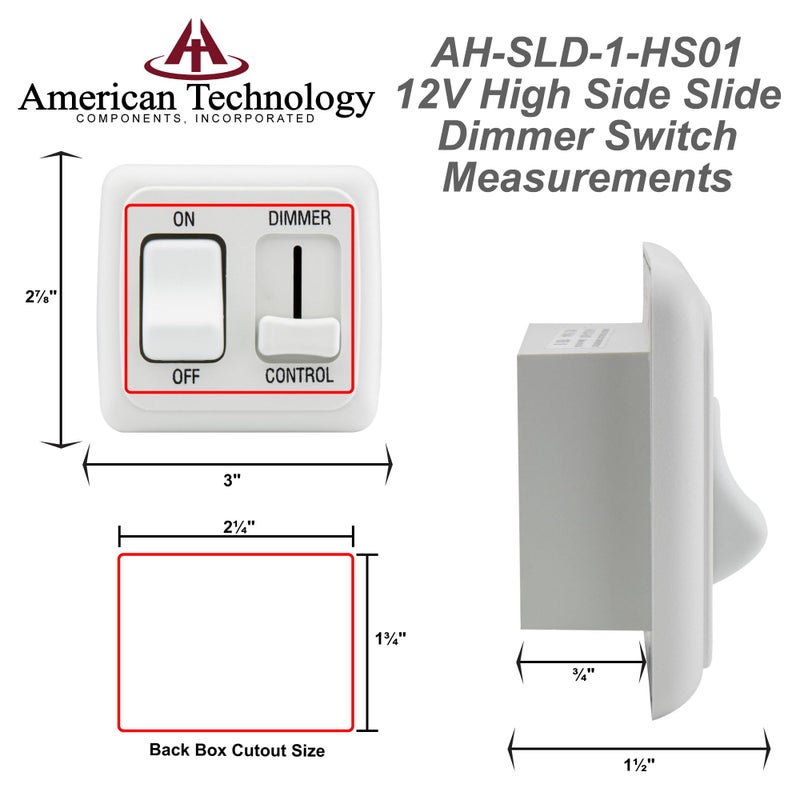 American Technology Components 12 Volt DC Dimmer Switch for LED, Halogen, Incandescent - RV, Auto, Truck, Marine, and Strip Lighting (Large Slider, White) - Image 3