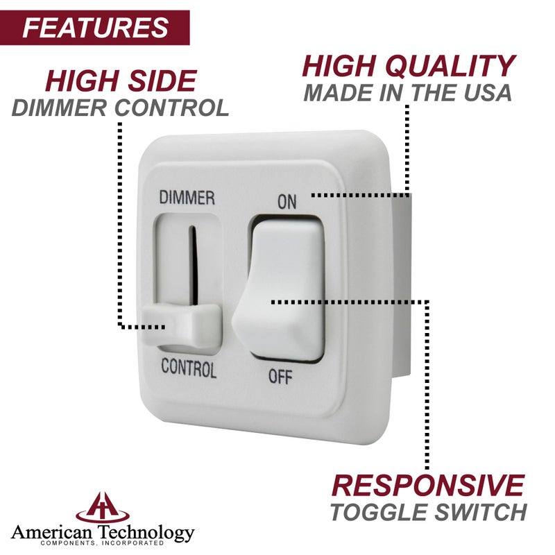 American Technology Components 12 Volt DC Dimmer Switch for LED, Halogen, Incandescent - RV, Auto, Truck, Marine, and Strip Lighting (Large Slider, White) - Image 4