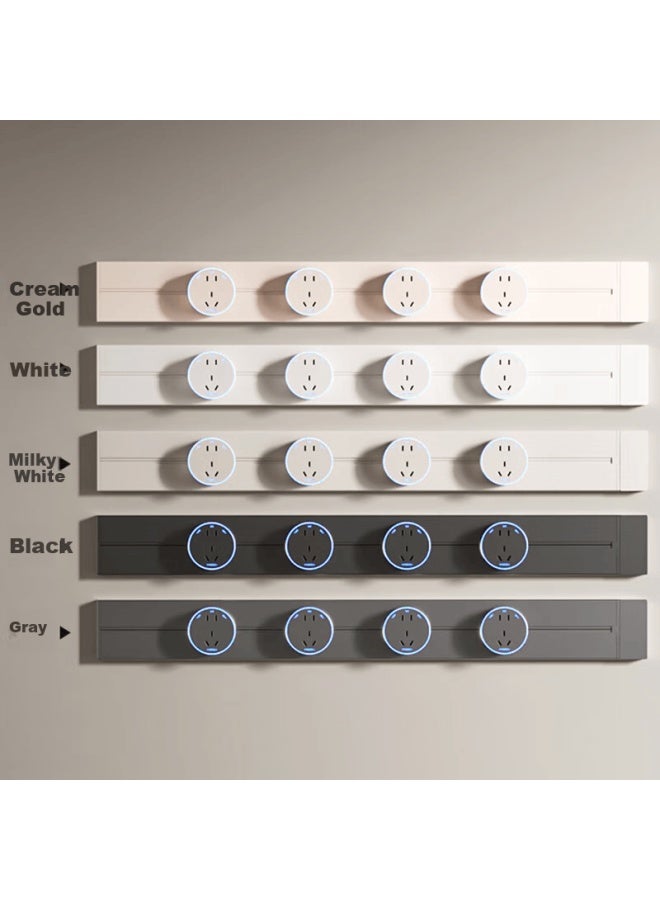 Aux Track Socket Surface Mounted No-drill Wall-mounted Movable Wall Rail Socket Slim C6 Gray 75cm + 6 Blue Light Ring Five-hole - Image 1