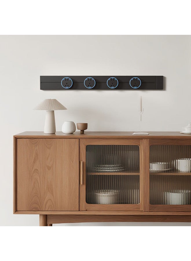 Aux Track Socket Surface Mounted No-drill Wall-mounted Movable Wall Rail Socket Slim C6 Gray 75cm + 6 Blue Light Ring Five-hole - Image 2