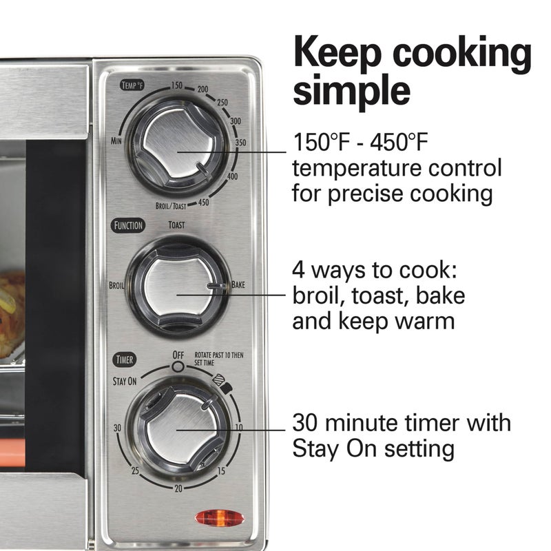 Hamilton Beach Countertop Toaster Oven & Pizza Maker Large 4-Slice Capacity, Stainless Steel (31401) - Image 5