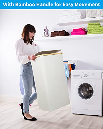 efluky Laundry Basket with Lid and Removable Bag, 100L Tall Laundry Hamper with Bamboo Handles, Aesthetic Dirty Clothes Bin for Laundry Room, Bathroom, Bedroom and Dorm, Light Grey - Image 4