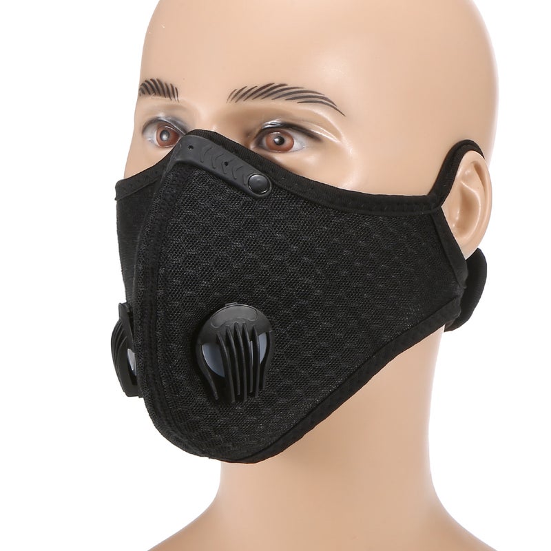Breathing Valve Mask: Black Mesh Fabric, Replaceable Active Carbon Filter, Ergonomic Design - Smooth Breathing, Adjustable Headband for Outdoor Activities u0026 Daily Protection - Image 2
