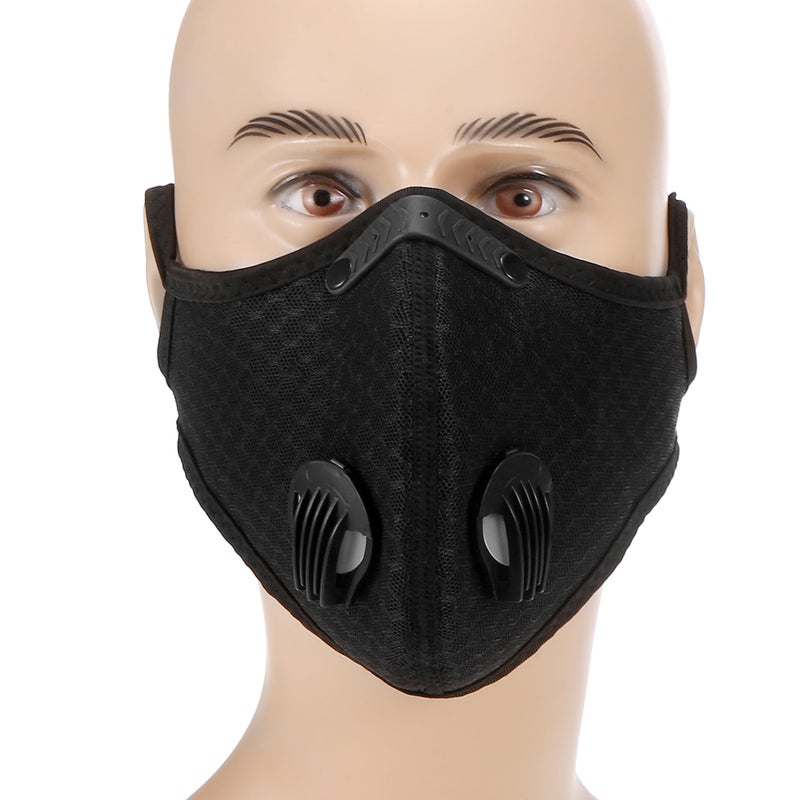 Breathing Valve Mask: Black Mesh Fabric, Replaceable Active Carbon Filter, Ergonomic Design - Smooth Breathing, Adjustable Headband for Outdoor Activities u0026 Daily Protection - Image 3