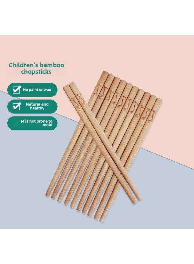 Niu Kuo Kuo Children's Bamboo Chopsticks Baby Training Chopsticks Household Short Kindergarten Chopsticks 18cm Cross-border Wholesale Factory-Color:Jinyum Mantang (goldfish Engraved Pattern)-Specifications:Selected Paint-free Carving 6 Pairs  - Image 2