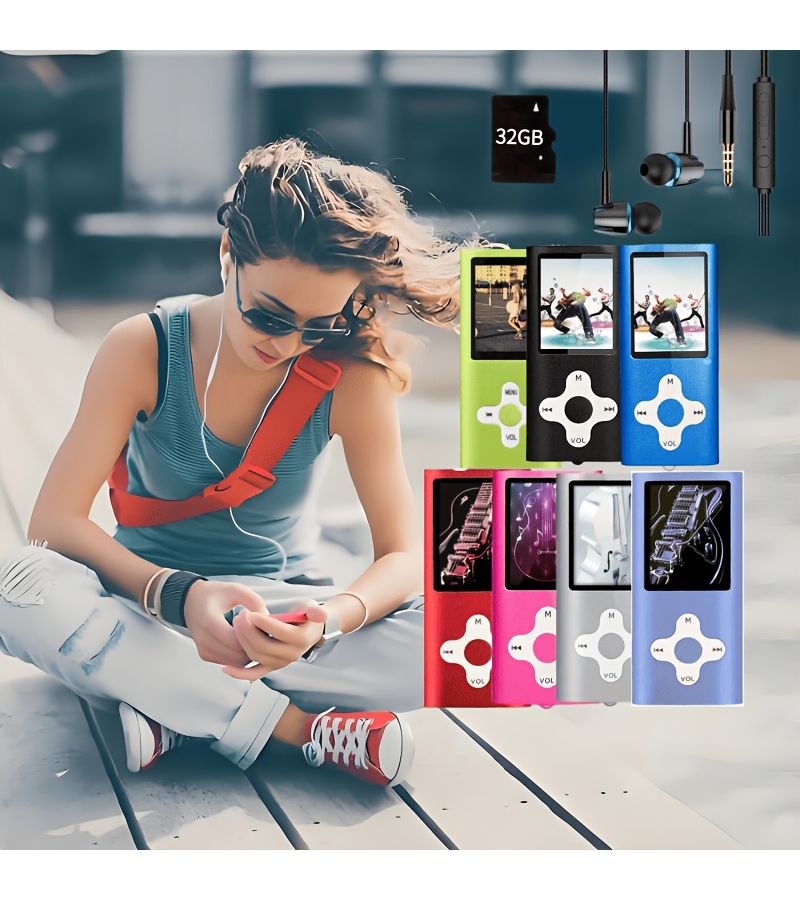 مشغل MP3 وردي سعة 32 جيجابايت مشغل موسيقى رقمي محمول مع سماعات أذن وشاشة LCD مقاس 1.8 بوصة - Image 1